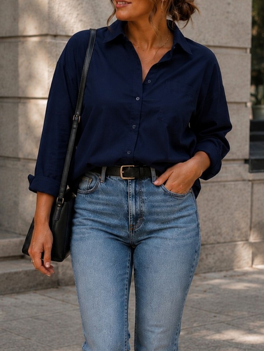 NWT Kuwalla Navy Relaxed Button-Down Shirt Oversized Minimalist Collared Blouse